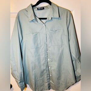 Fuinloth Women's Shirt Sage Green Long‎ Sleeve Button Down Top, L